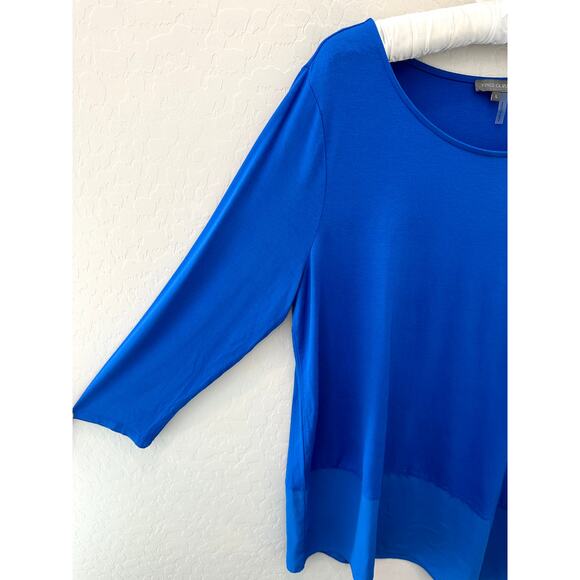 VINCE CAMUTO | Cobalt Blue 3/4 Sleeve Asymmetrical Hem Tunic Top | Size Large - Picture 3 of 6